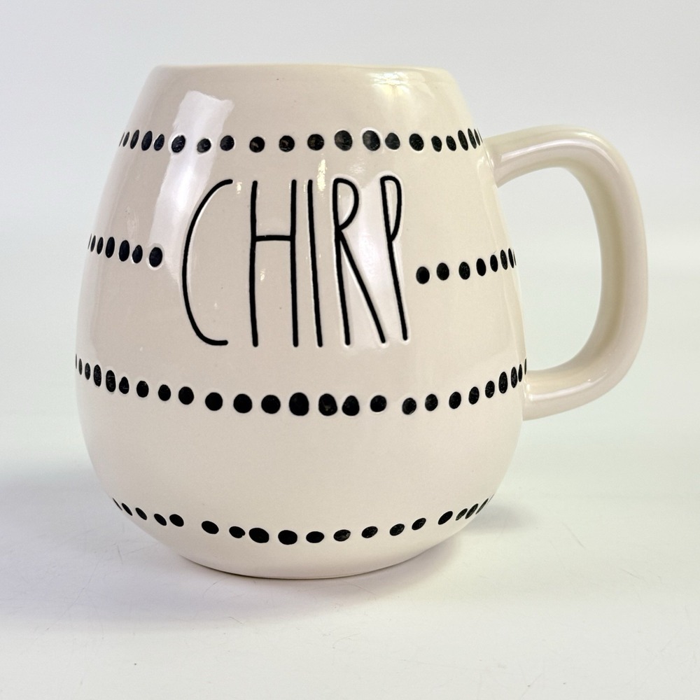 Large Rae Dunn CHIRP Single Sided Egg Shaped Mug w/Pink Interior Spring/Easter